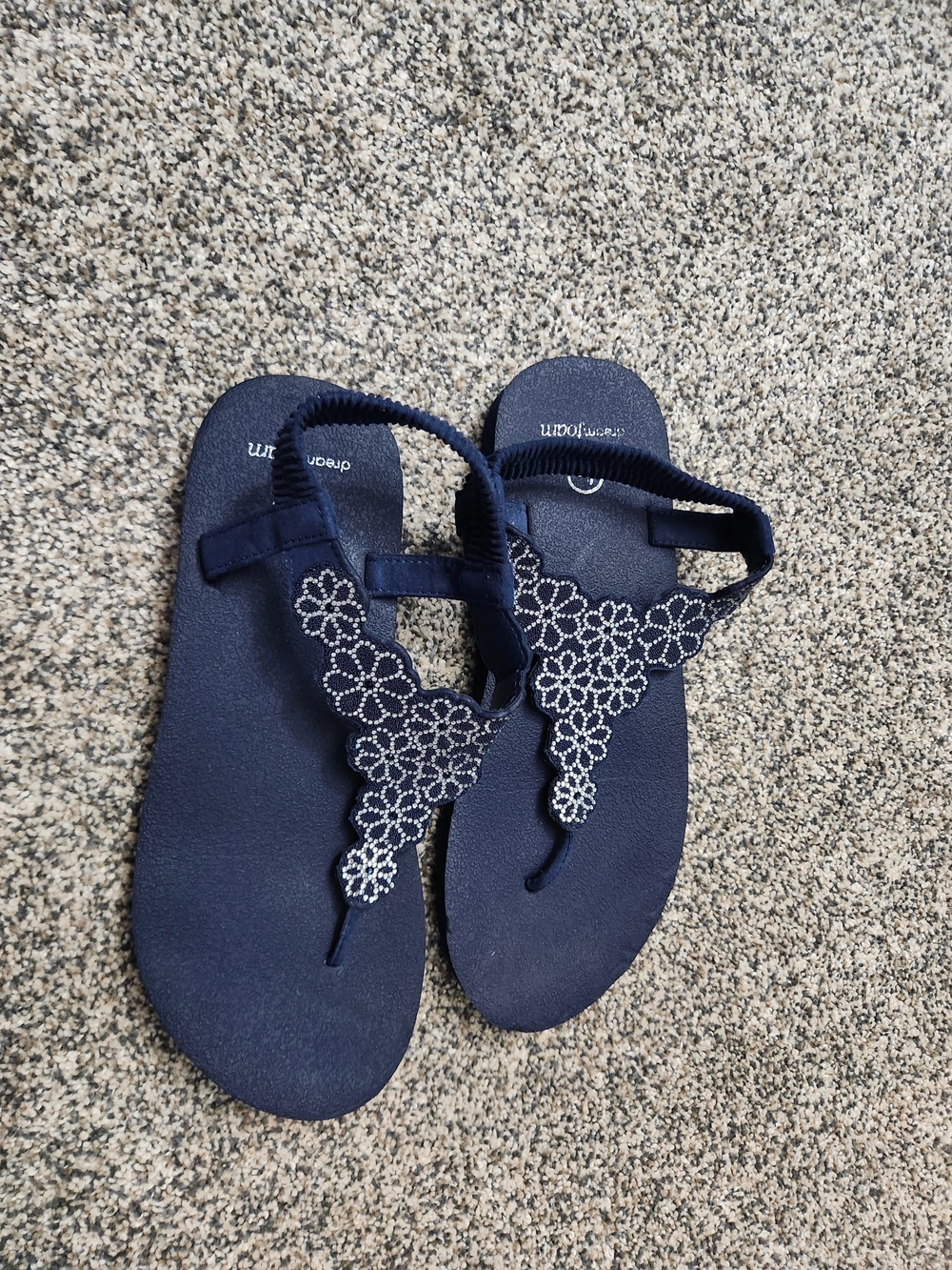 Navy Floral Beaded Dream Foam T-Strap Sandals